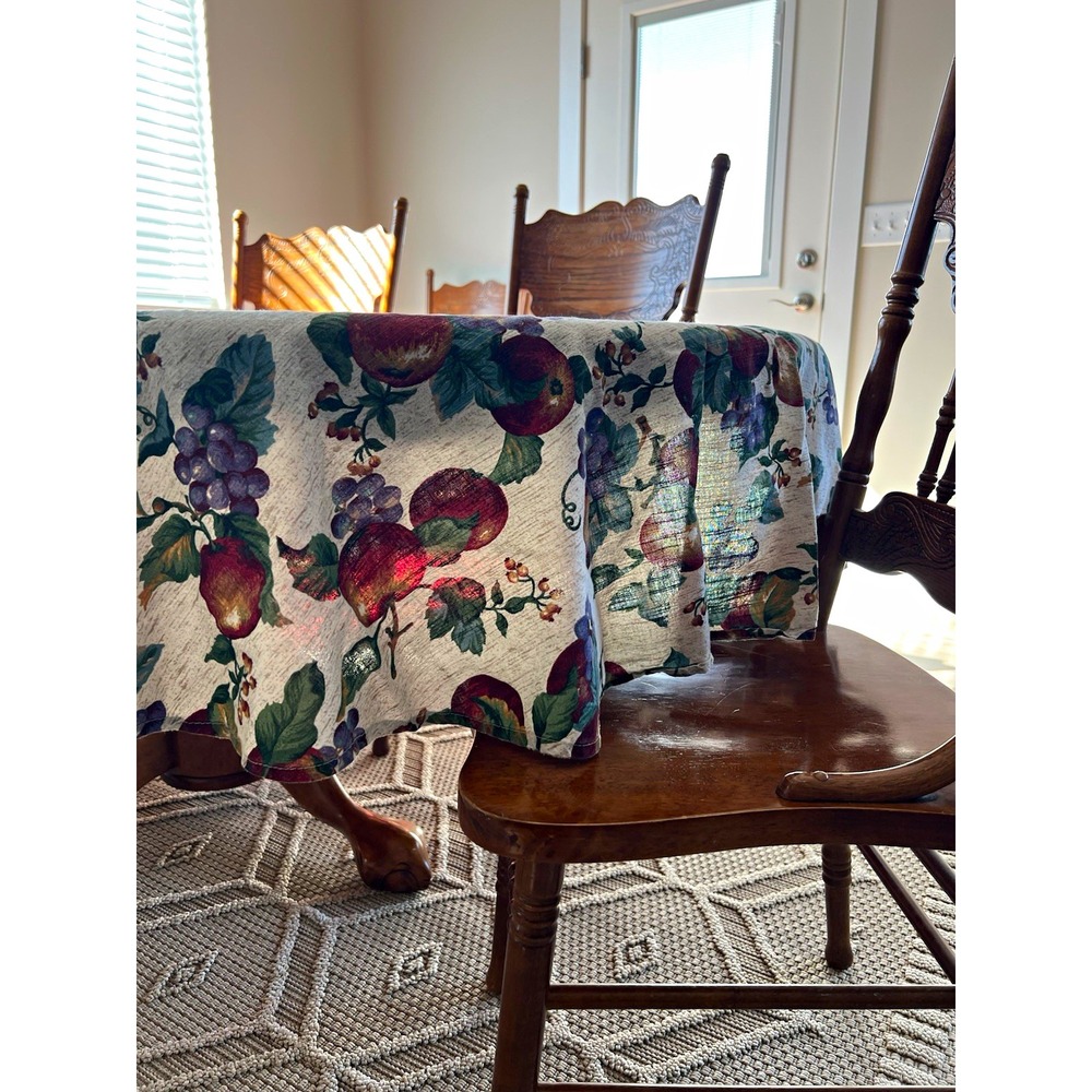 Oblong 64 inches by 56 inches Fabric Tablecloth apples grapes cottagecore fall